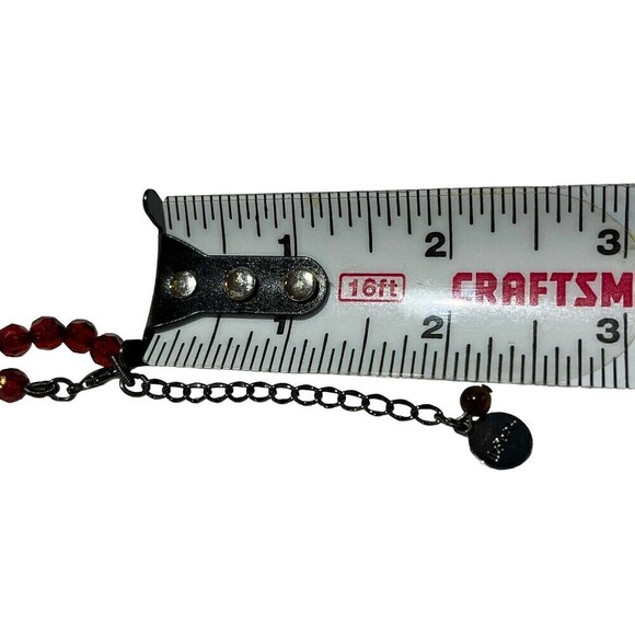 VTG Y2K Liz & Co Red Victorian Goth Bead Pendant Necklace Silver Tone Signed 16" - Picture 6 of 7